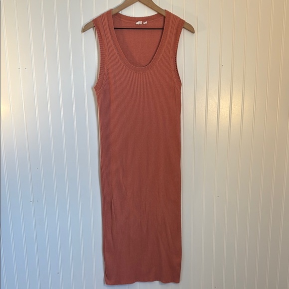Gap Women’s Pink Ribbed Midi Cotton Blend Dress - Picture 1 of 10